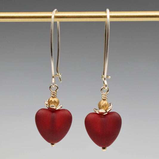 Confidently Cherry Heart Hammered Hoops